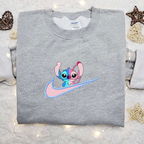 QR code: Stitch Angel Couple Love x Nike Swoosh Cartoon Embroidered Shirt, Lilo and Stitch Embroidered Shirt, Best Gift for Family