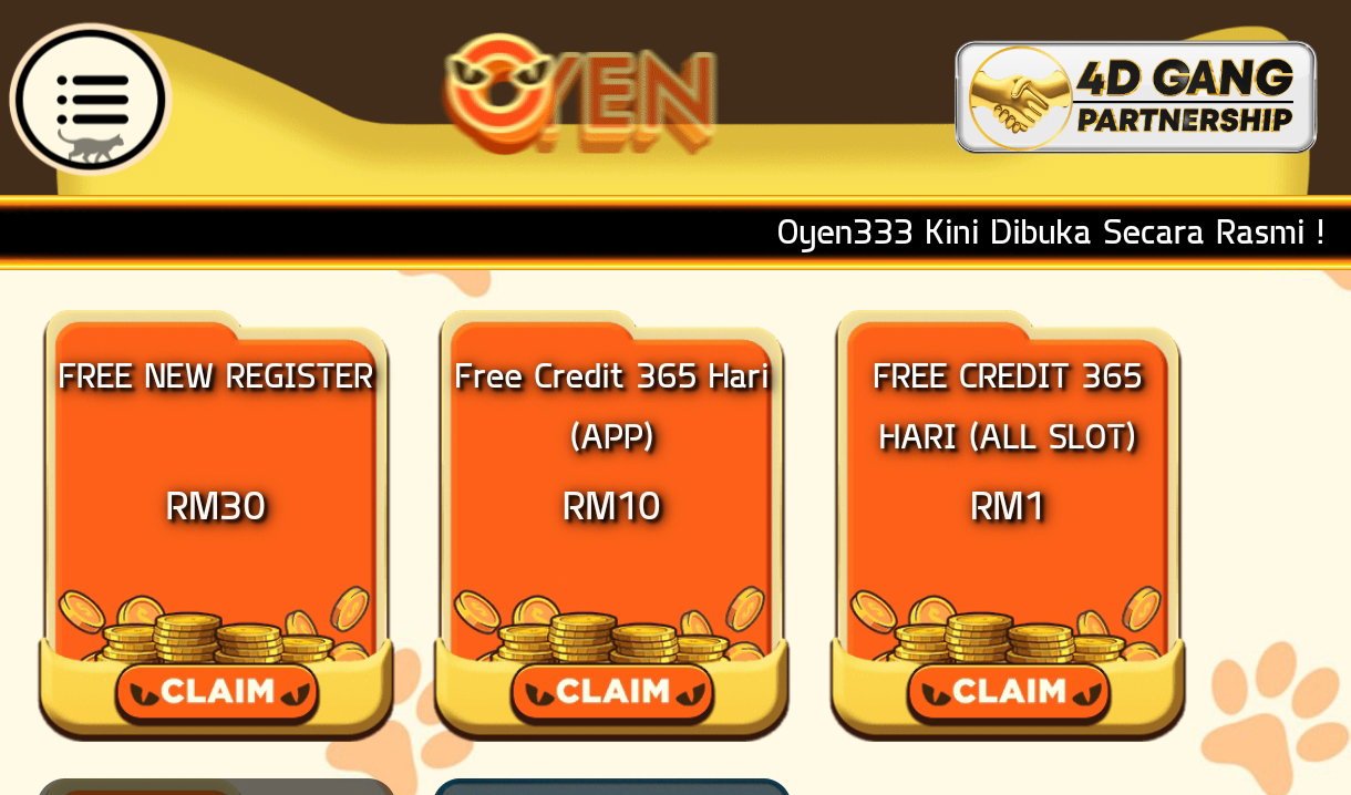 Oyen333 | New Member Free Credit RM30 | 365 Day Free Credit RM10 | 100% Trusted