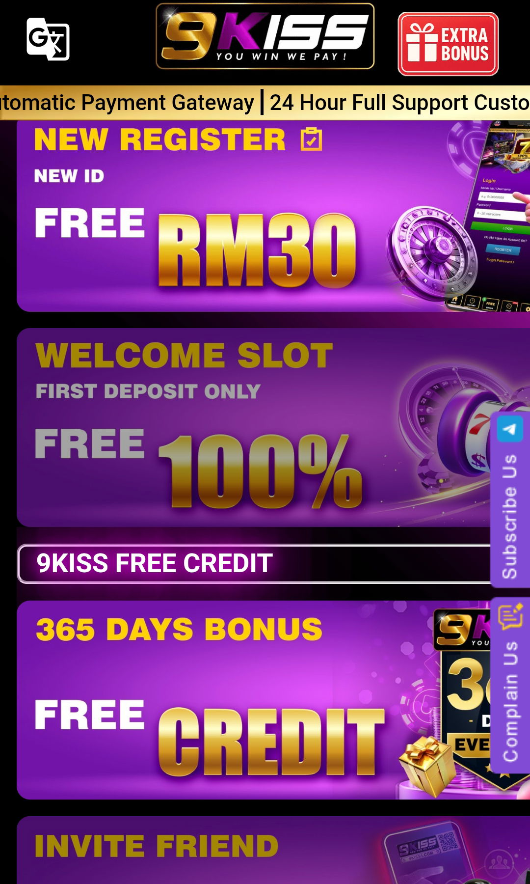 9KISS/ Slot Game/ Online Casino / 365days Free Credits