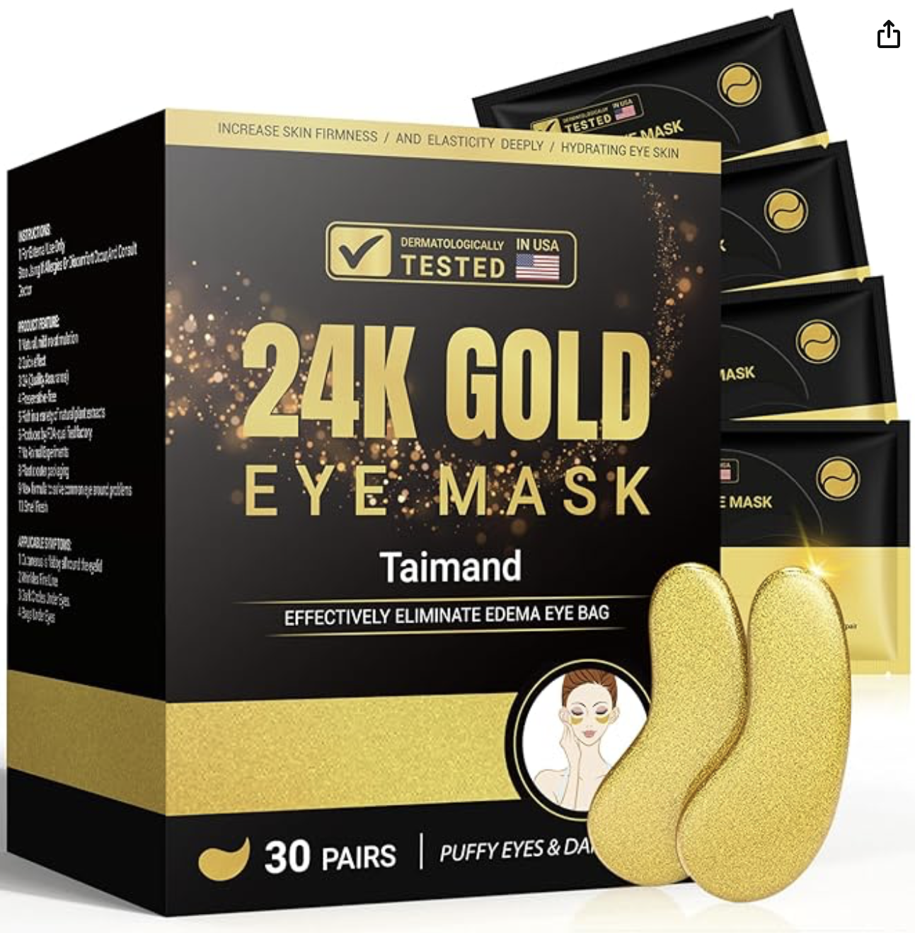 Under Eye Patches (30 Pairs), 24K Gold Under Eye Mask for Puffy Eyes - -50% $7.98
