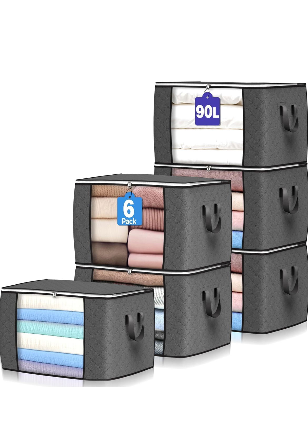 Large Storage Bags, 6 Pack Clothes Storage Bins Foldable Closet Organizers 