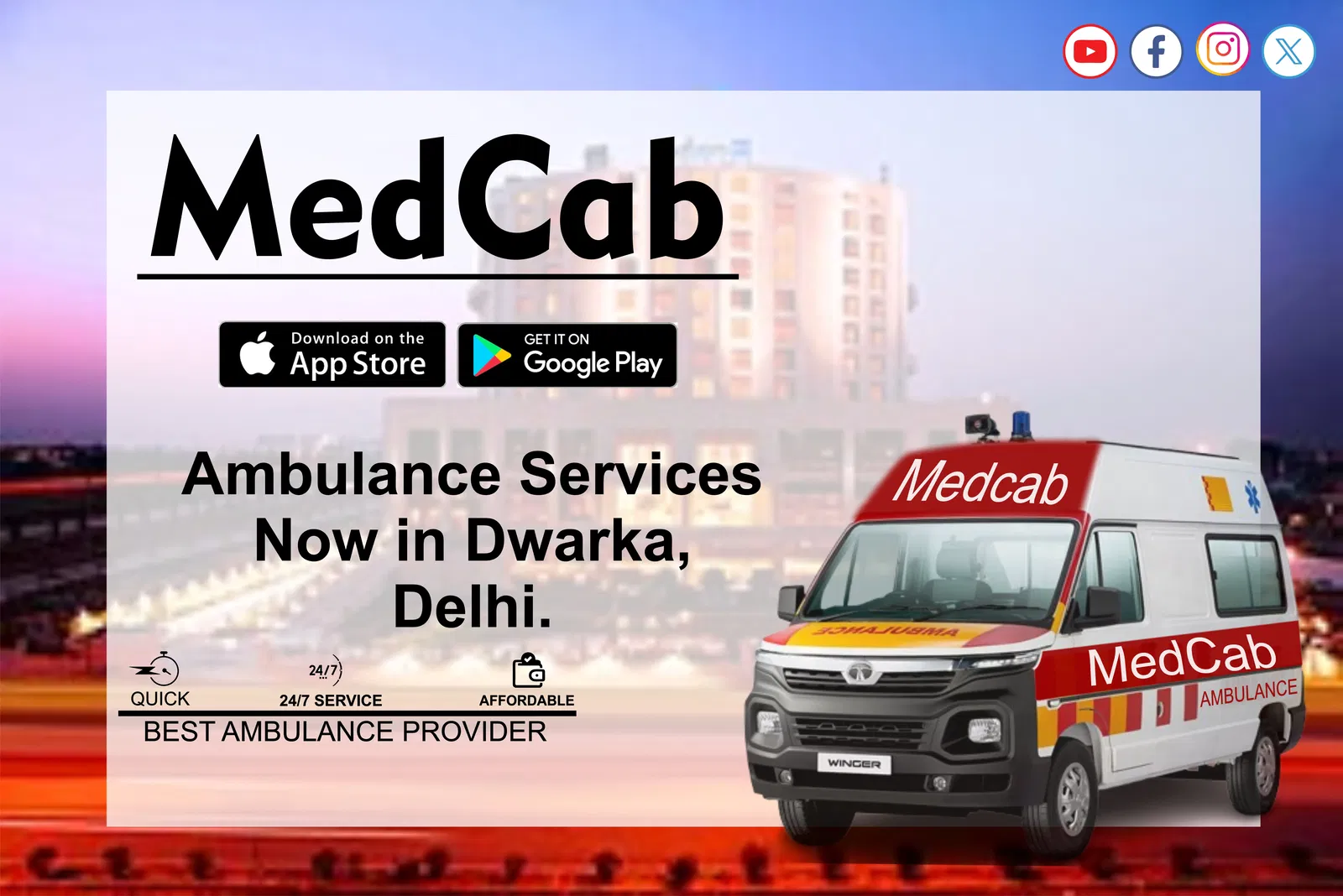 Book Reliable Ambulance in Dwarka, Delhi with MedCab Support