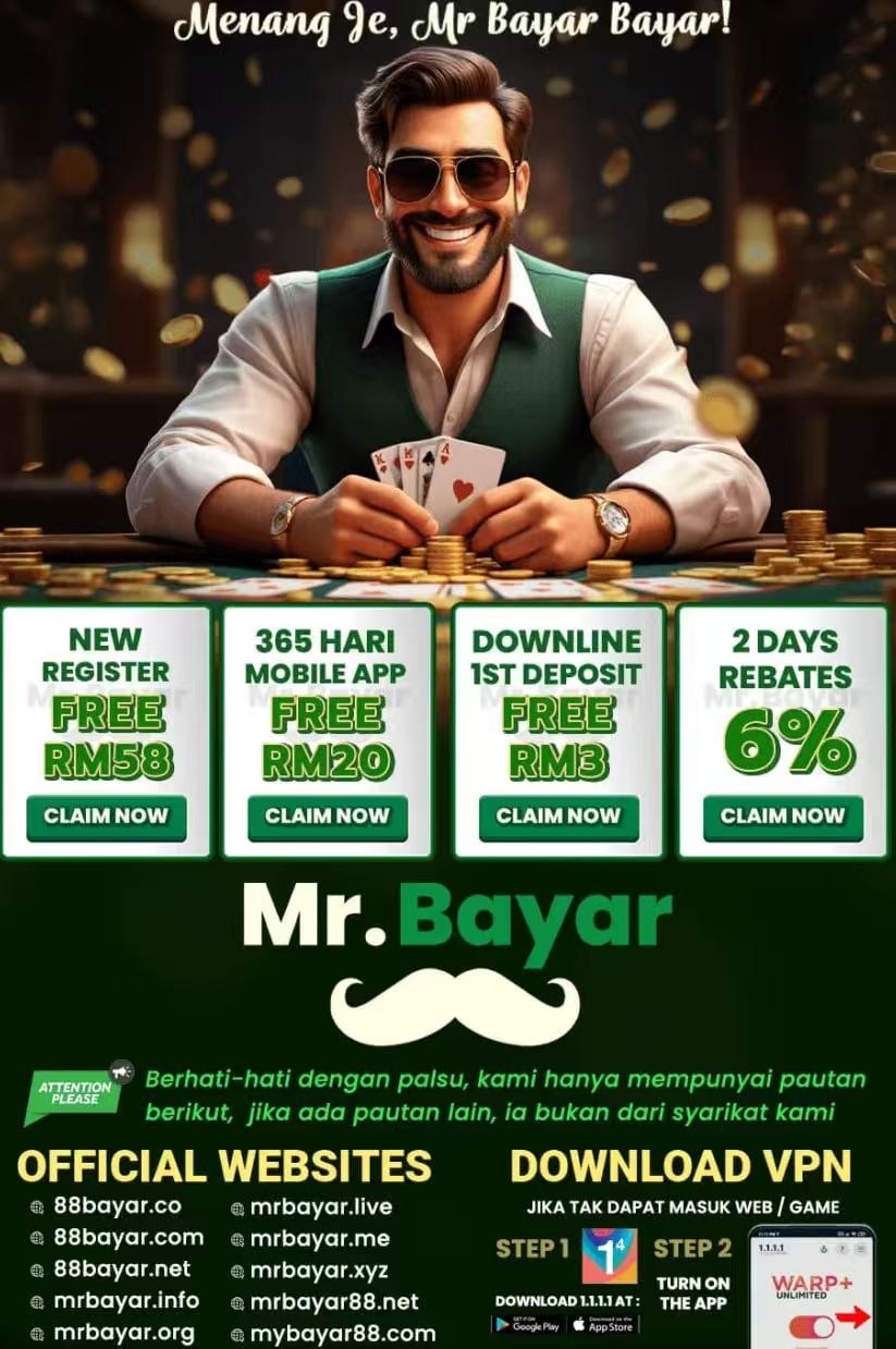 MrBayar | 365 FREE SHARE | Asia Biggest Online Casino | Slot Game | Live Casino | SportBook | Lottery &amp; Poker | Online Casino Malaysia |