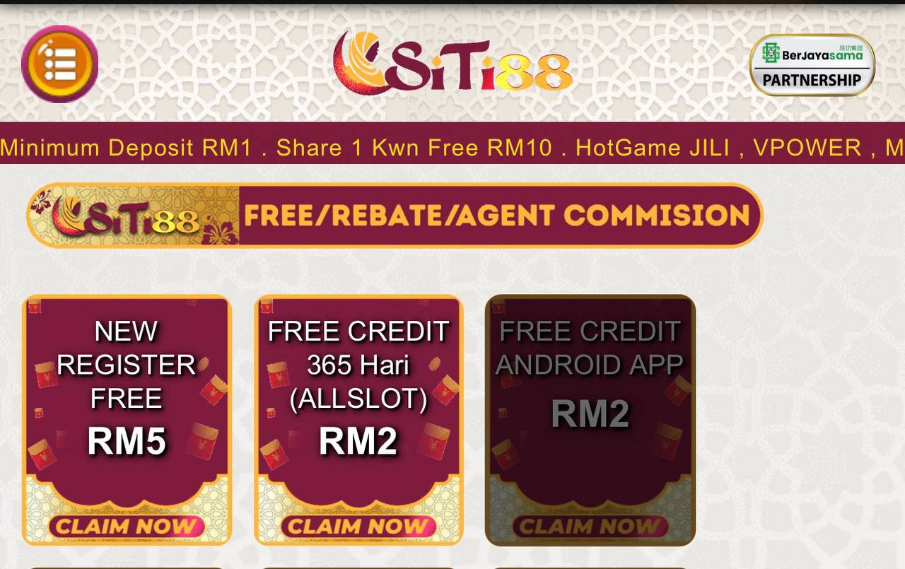 Siti88💵 Free Credit 365Hari RM2 All Slot💵New Register Free RM5 All SLot💵Welcome Bonus 50%💵Telco Cuci Penuh