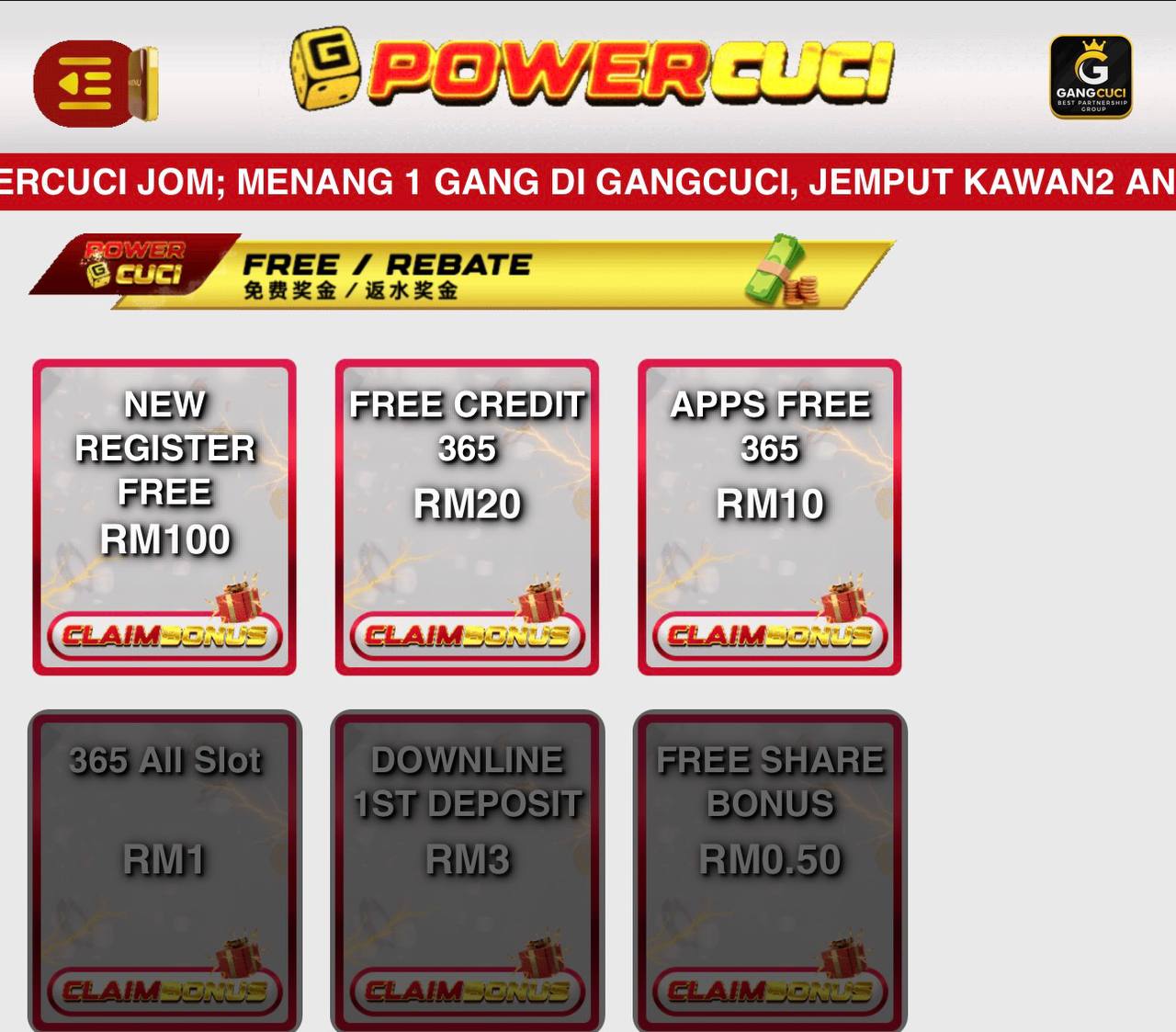 Powercuci💵 Free Credit 365Hari RM20💵New Register Free RM100💵Welcome & Telco Bonus 100%