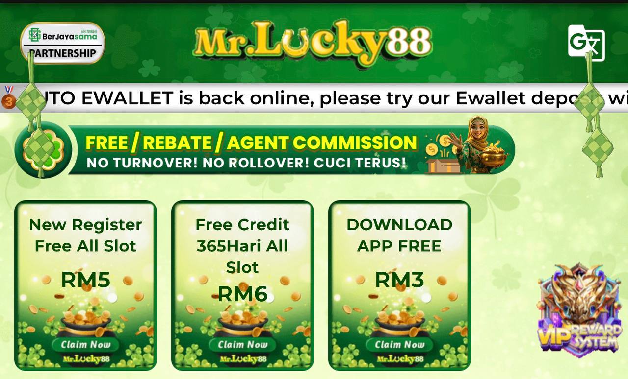 MRLUCKY88💵 Free Credit 365Hari RM6 All Slot💵New Register Free RM5 All SLot💵Welcome Bonus 50%💵Telco Cuci Penuh