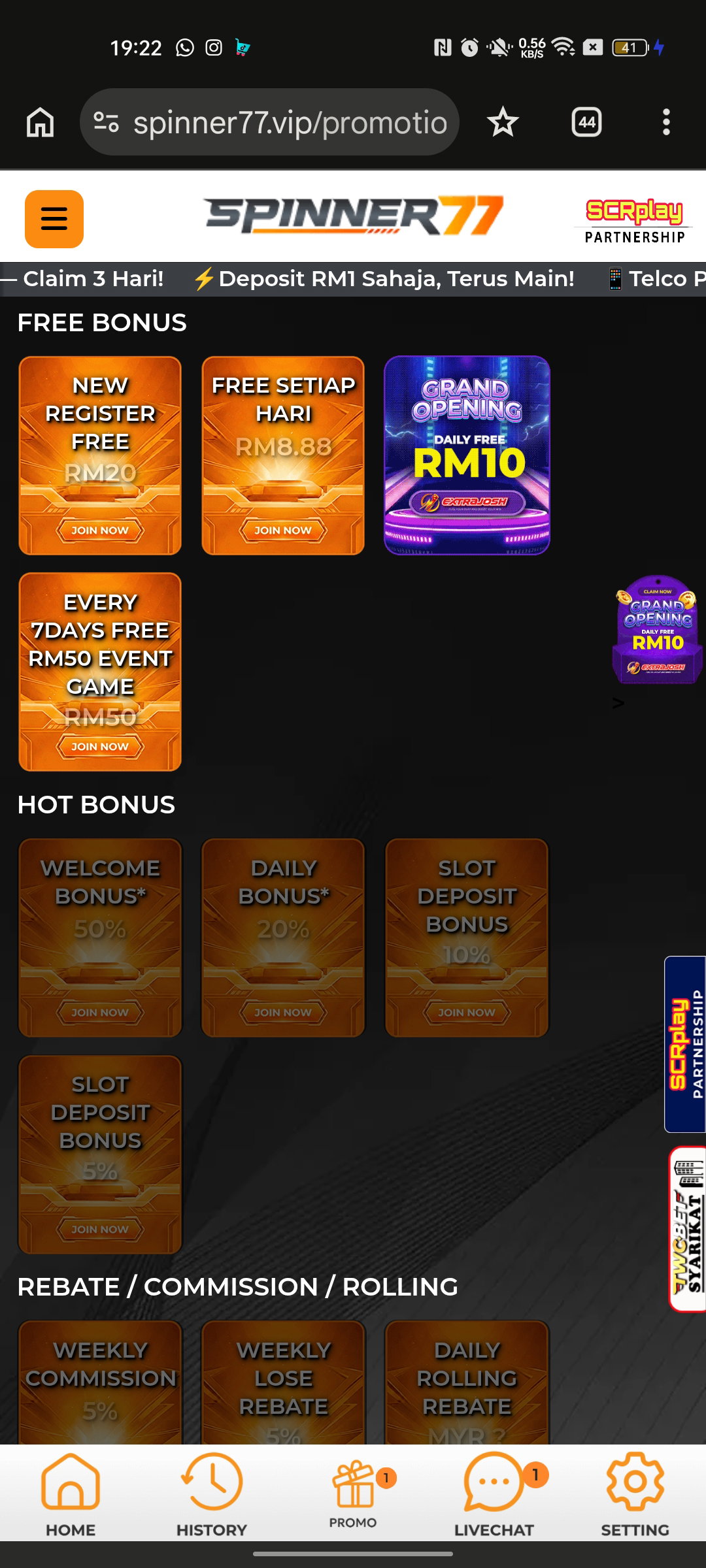 Spinner77 | Malaysia Highest Rollover Rebate Online Casino | Slot Game | Live Casino | SportBook | Fast Game