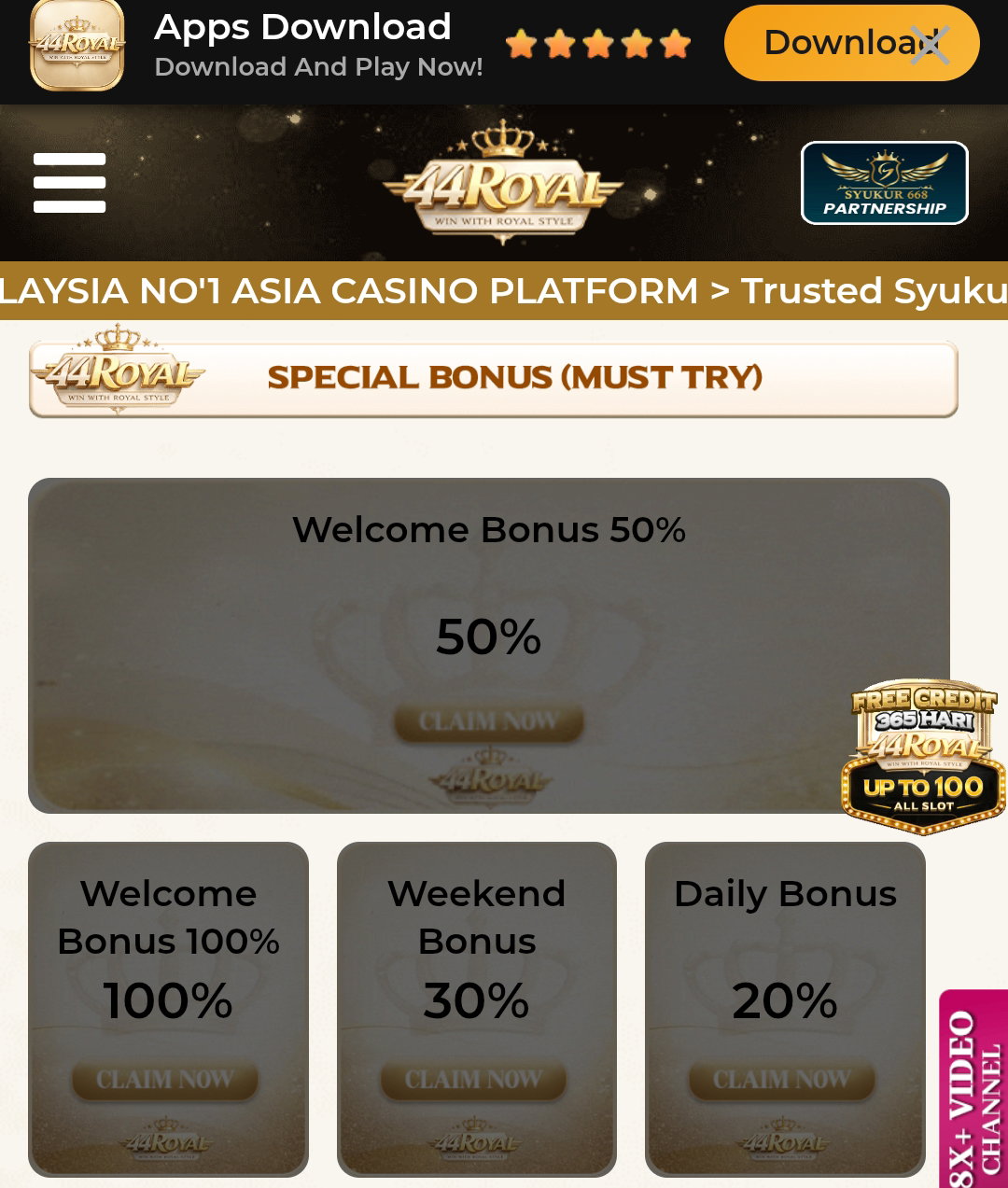 44ROYAL | Free Credit 365 Hari | Squeen668 Partership | Platform Dipercayai &amp; Selamat