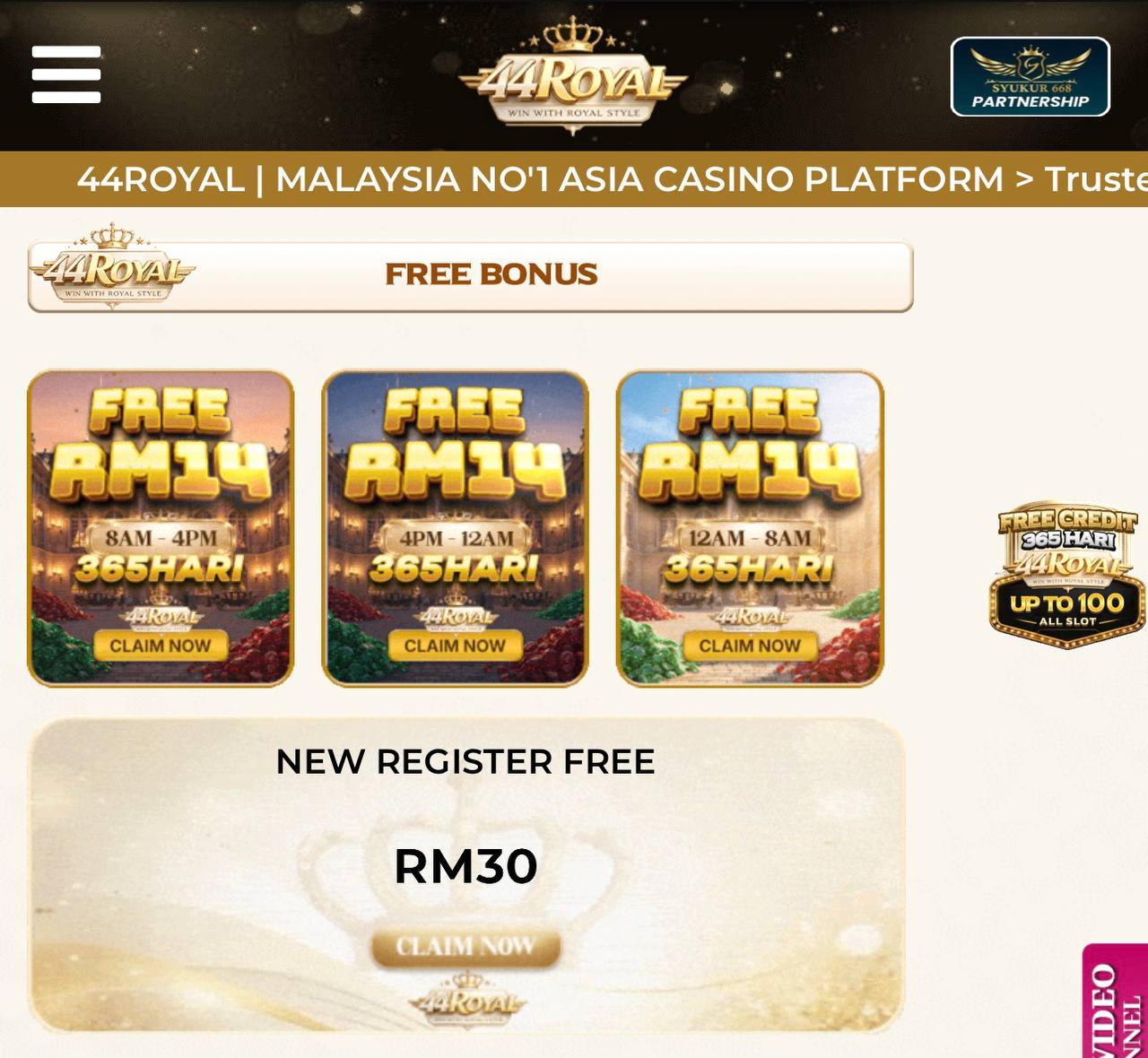 44ROYAL💵 Free Credit 365Hari RM14💵New Register Free RM30💵Welcome Bonus 50%💵Telco Cuci Penuh