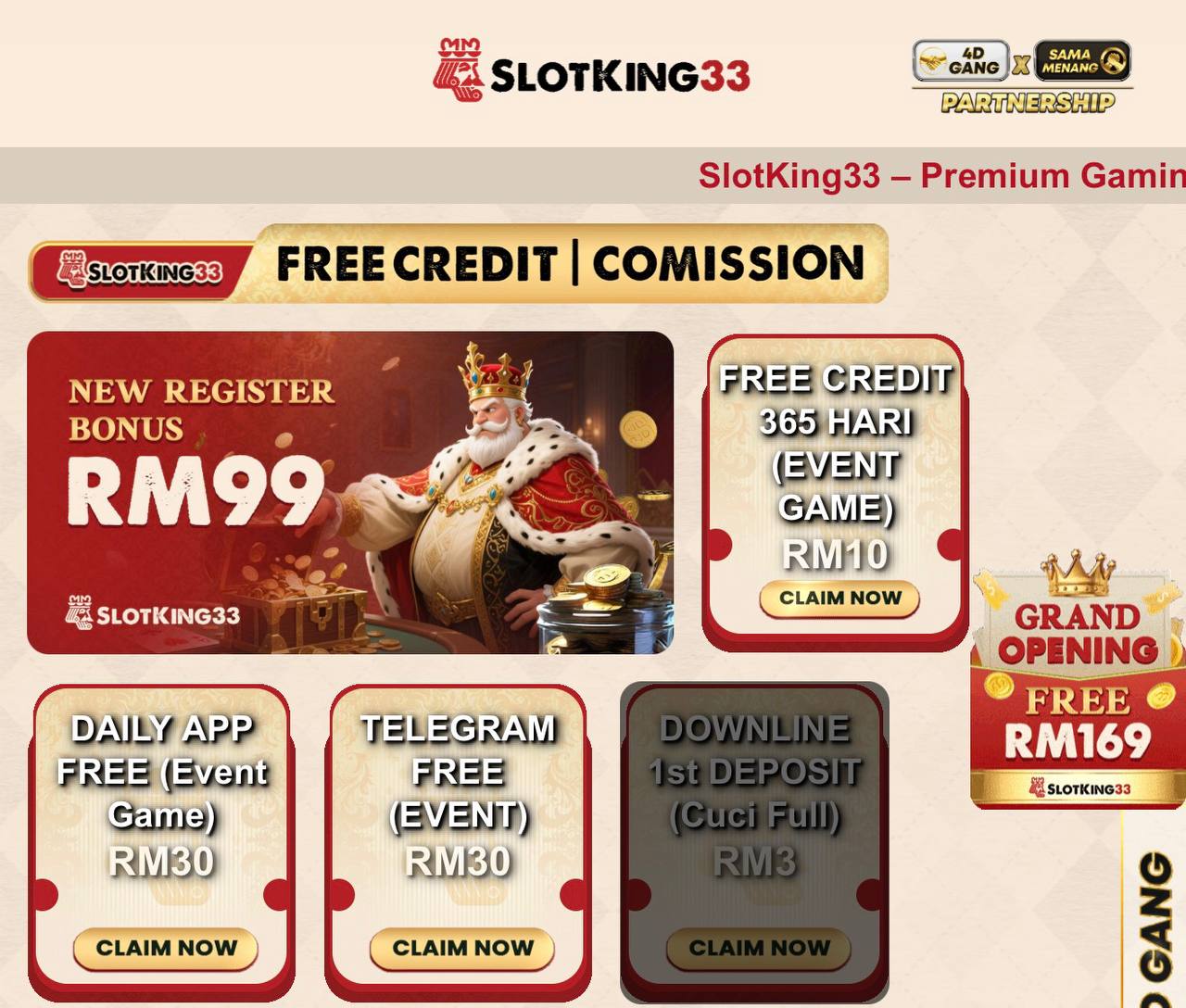 SLOTKING33💵 Free Credit 365Hari RM10 All Slot💵New Register Free RM99 All SLot💵Welcome Bonus 50%💵Telco Cuci Penuh