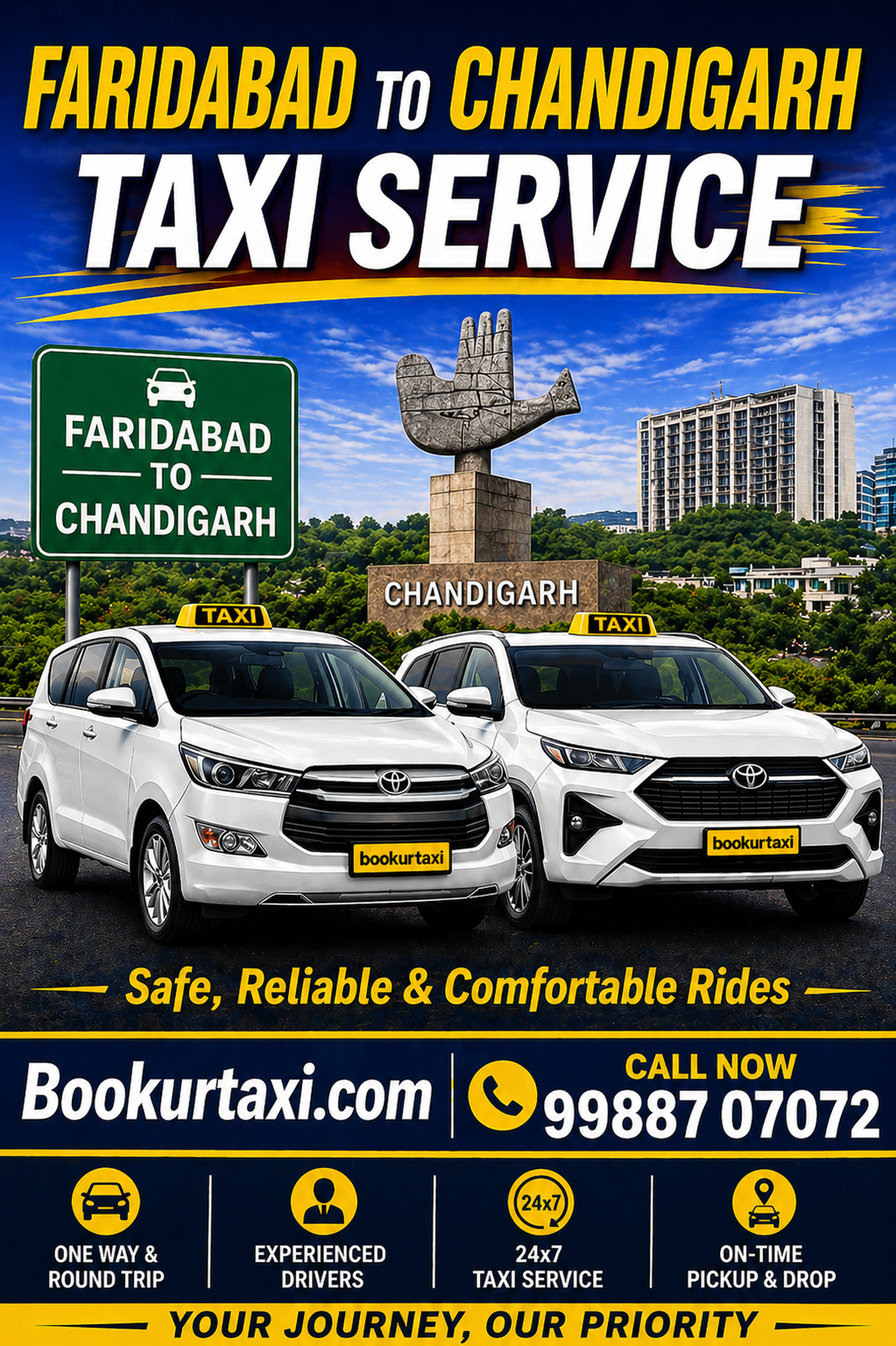 Faridabad to Chandigarh Taxi | Booking Start ₹3825 - BookUrTaxi