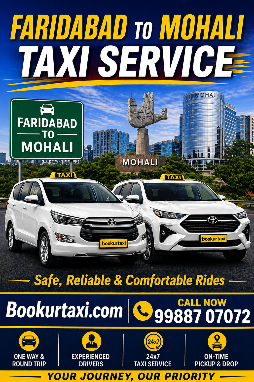 Faridabad to Mohali Taxi | Booking Start ₹3150 - BookUrTaxi