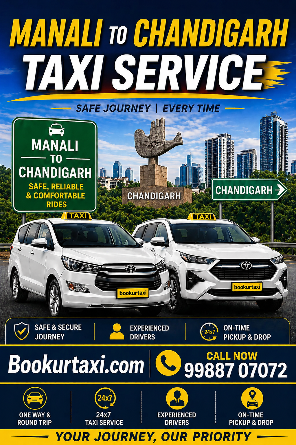 Manali To Chandigarh Taxi | Booking Start ₹3950 - BookUrTaxi