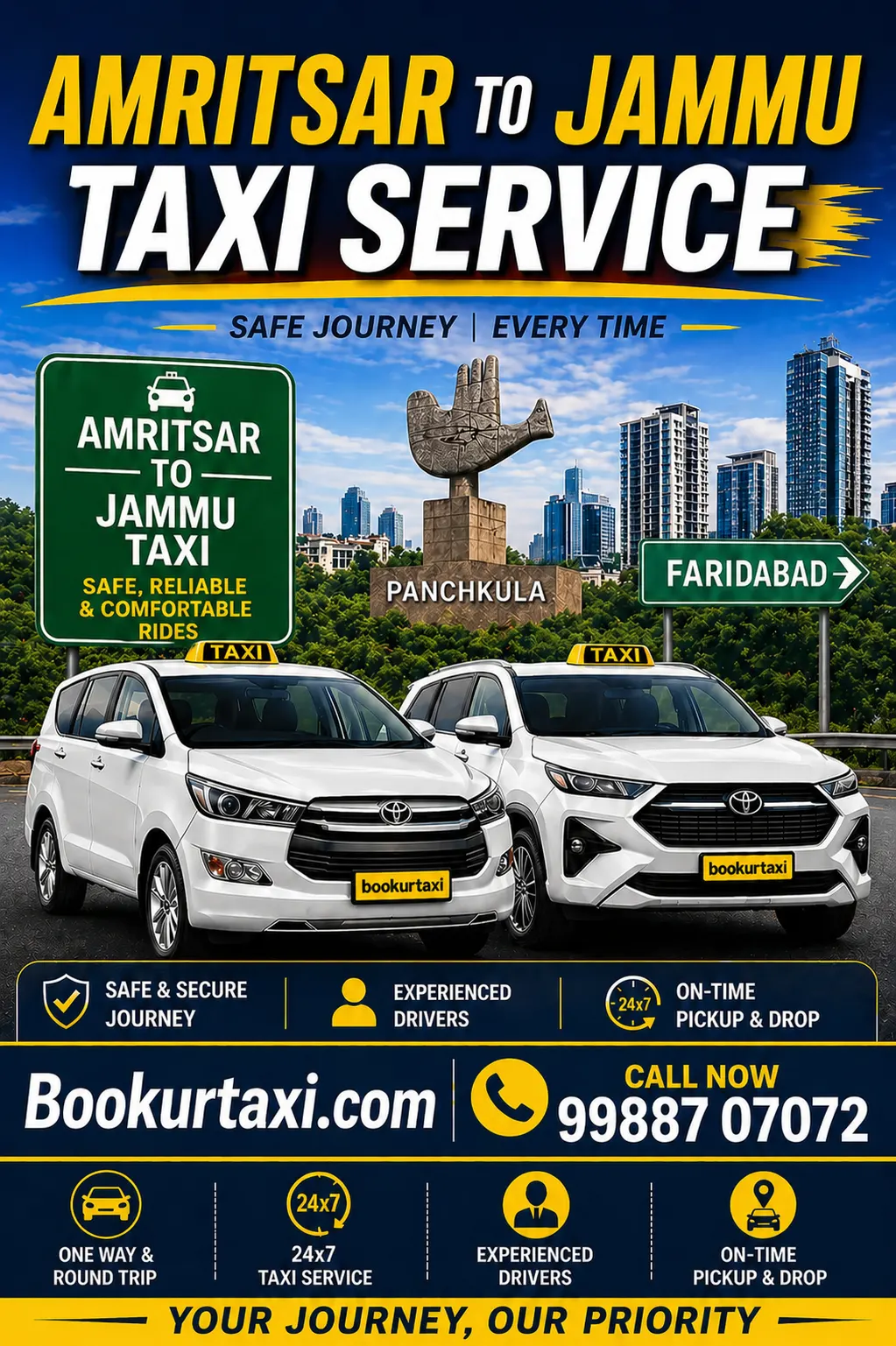 Amritsar Airport to Jammu Taxi | Booking Start ₹2970 - BookUrTaxi