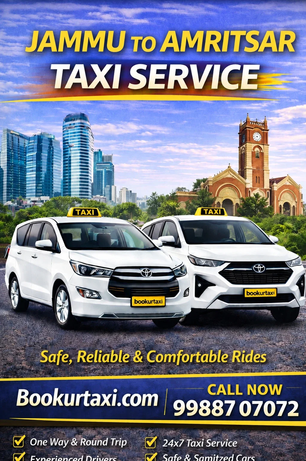 Jammu to Amritsar Taxi | Booking Start ₹2970 - BookUrTaxi