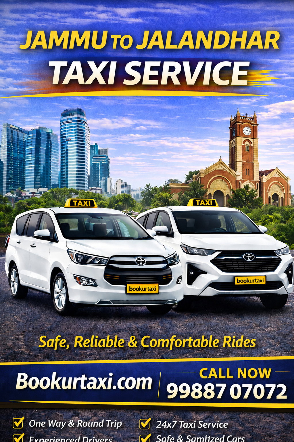 Jammu to Jalandhar Taxi | Booking Start ₹2975 - BookUrTaxi