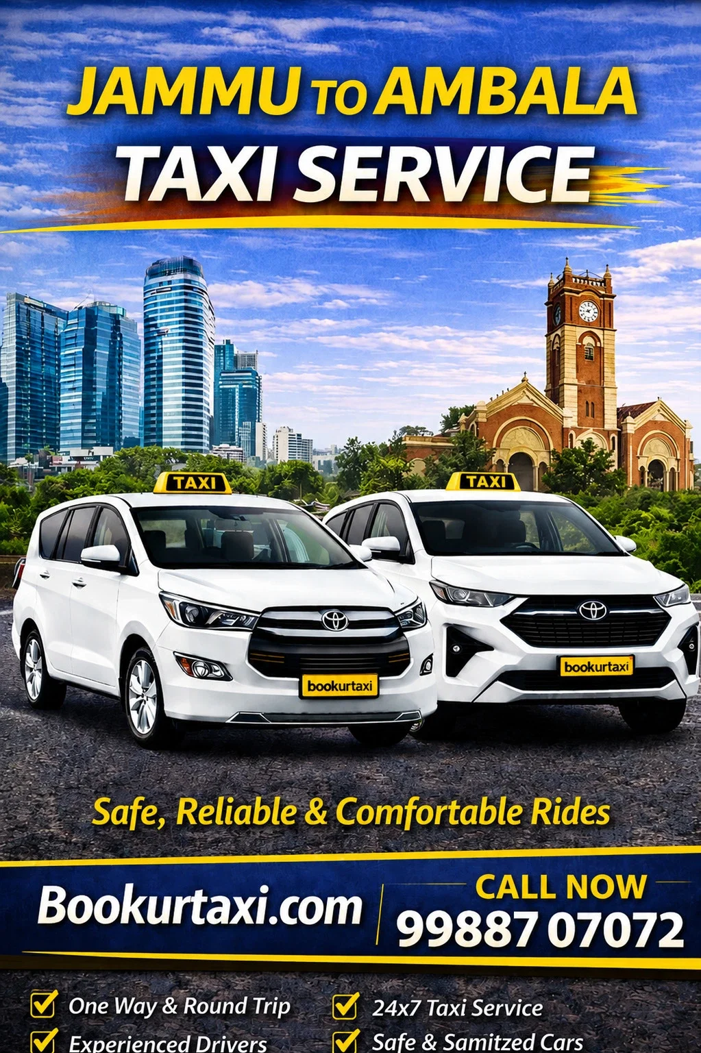 Jammu to Ambala Taxi | Booking Start ₹4675 - BookUrTaxi