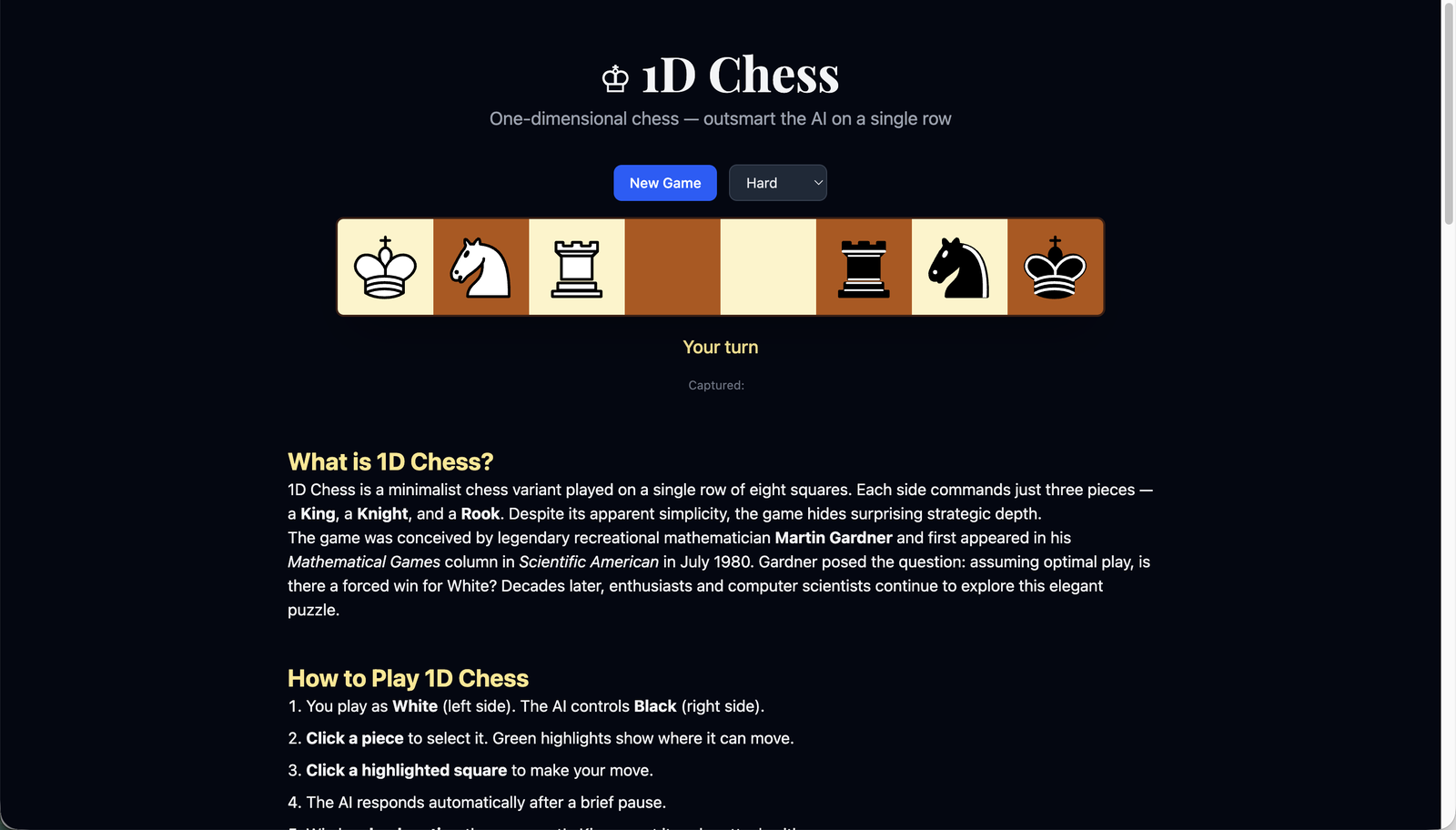 1D Chess - Play One-Dimensional Chess Online Free