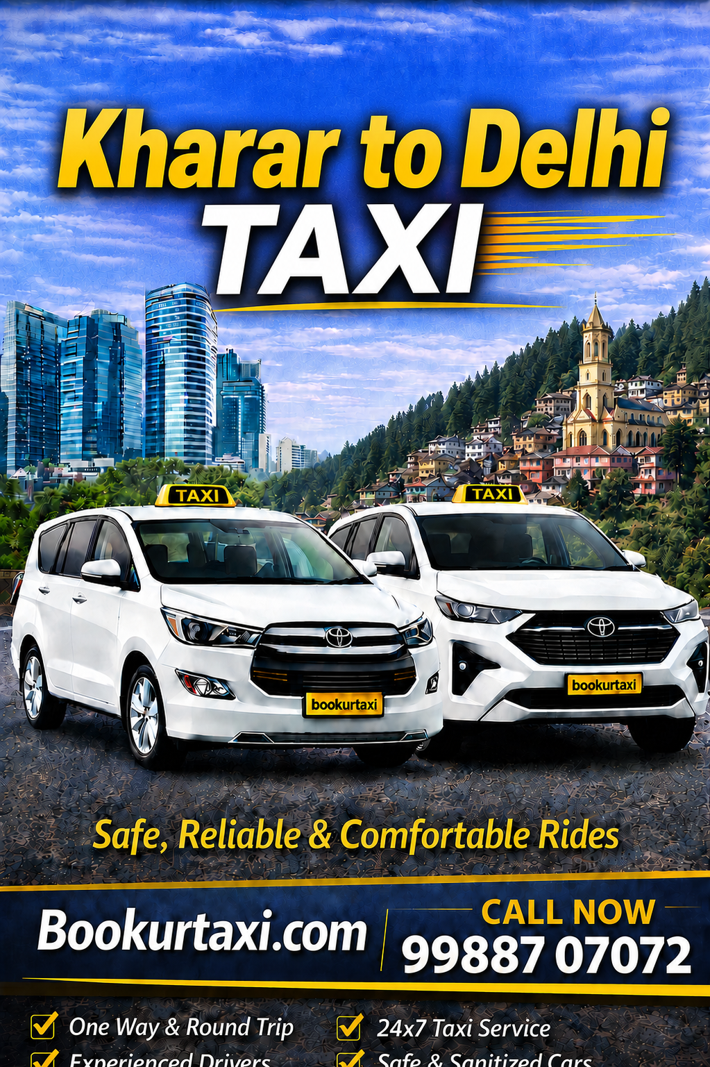 Kharar to Delhi Taxi | Booking Start ₹3350 - BookUrTaxi