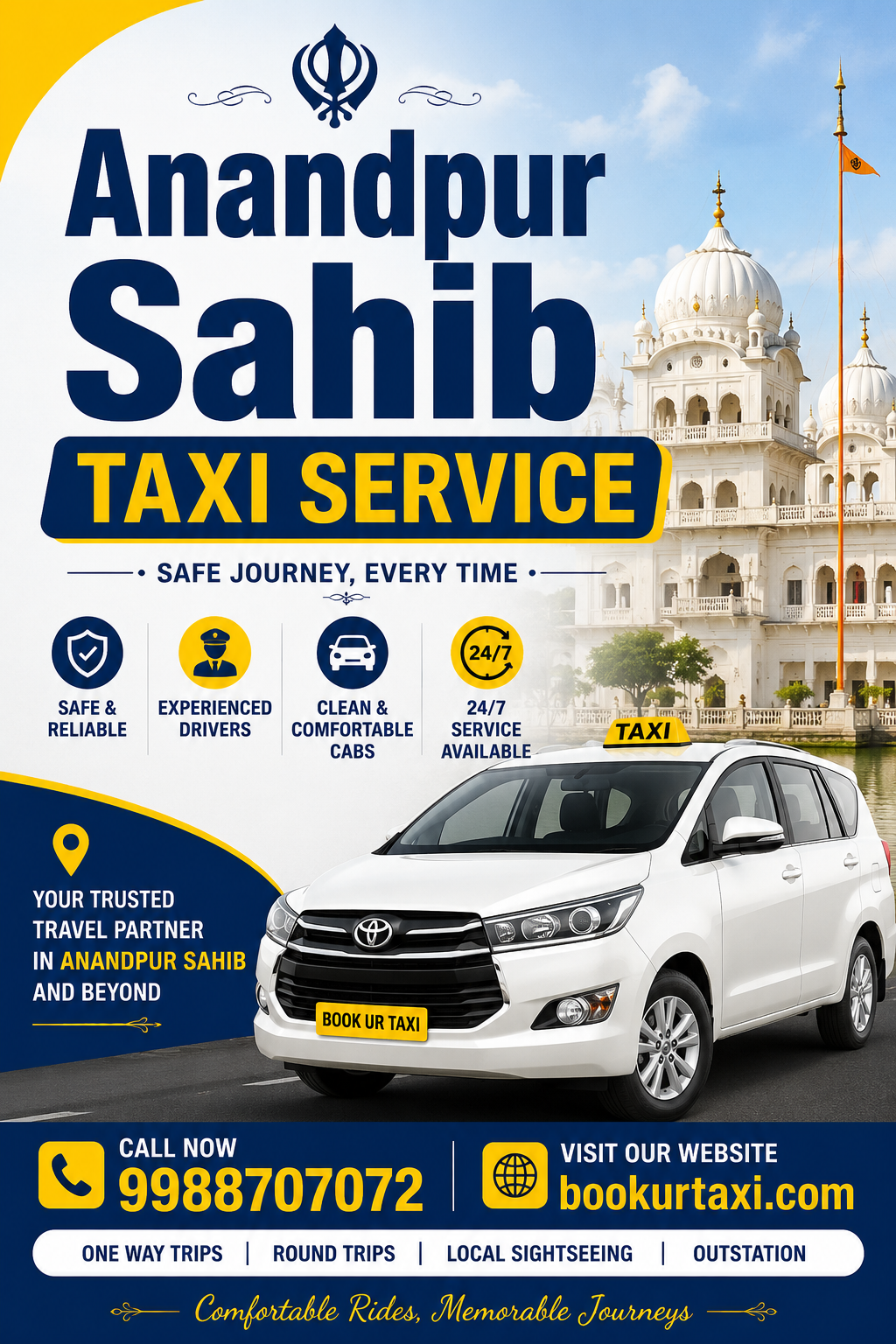 Anandpur Sahib Taxi Service | Anandpur Sahib Cab Service From ₹9/Km - BookUrTaxi