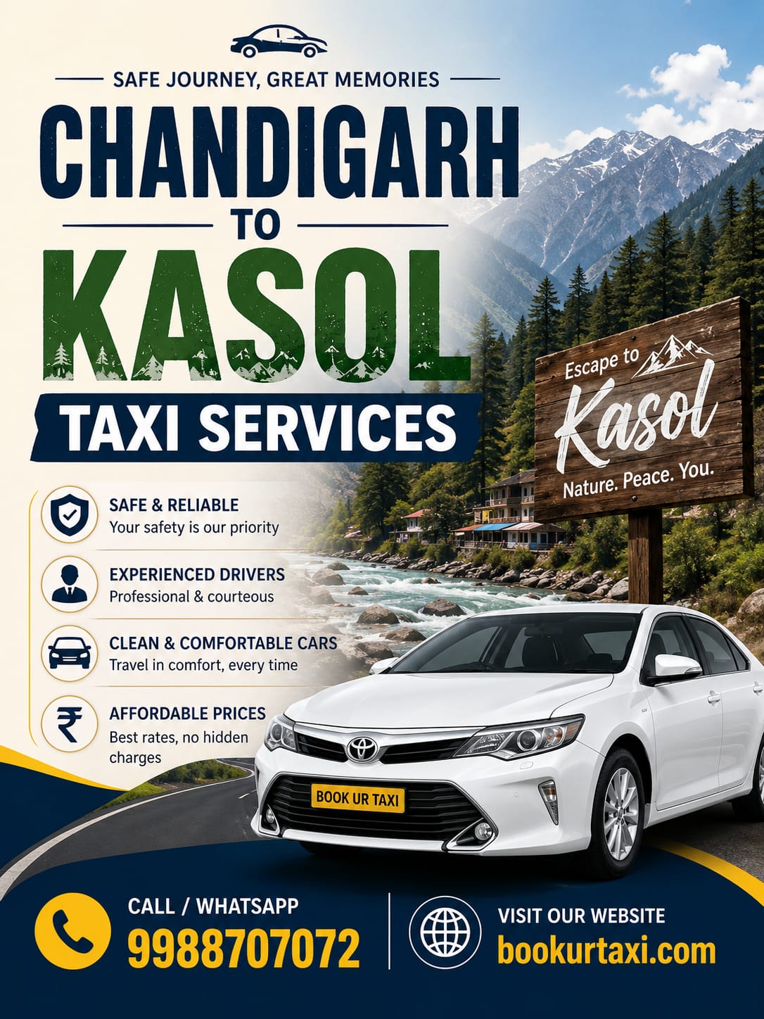 Chandigarh Airport to Kasol Taxi | Booking Start ₹4150 - BookUrTaxi