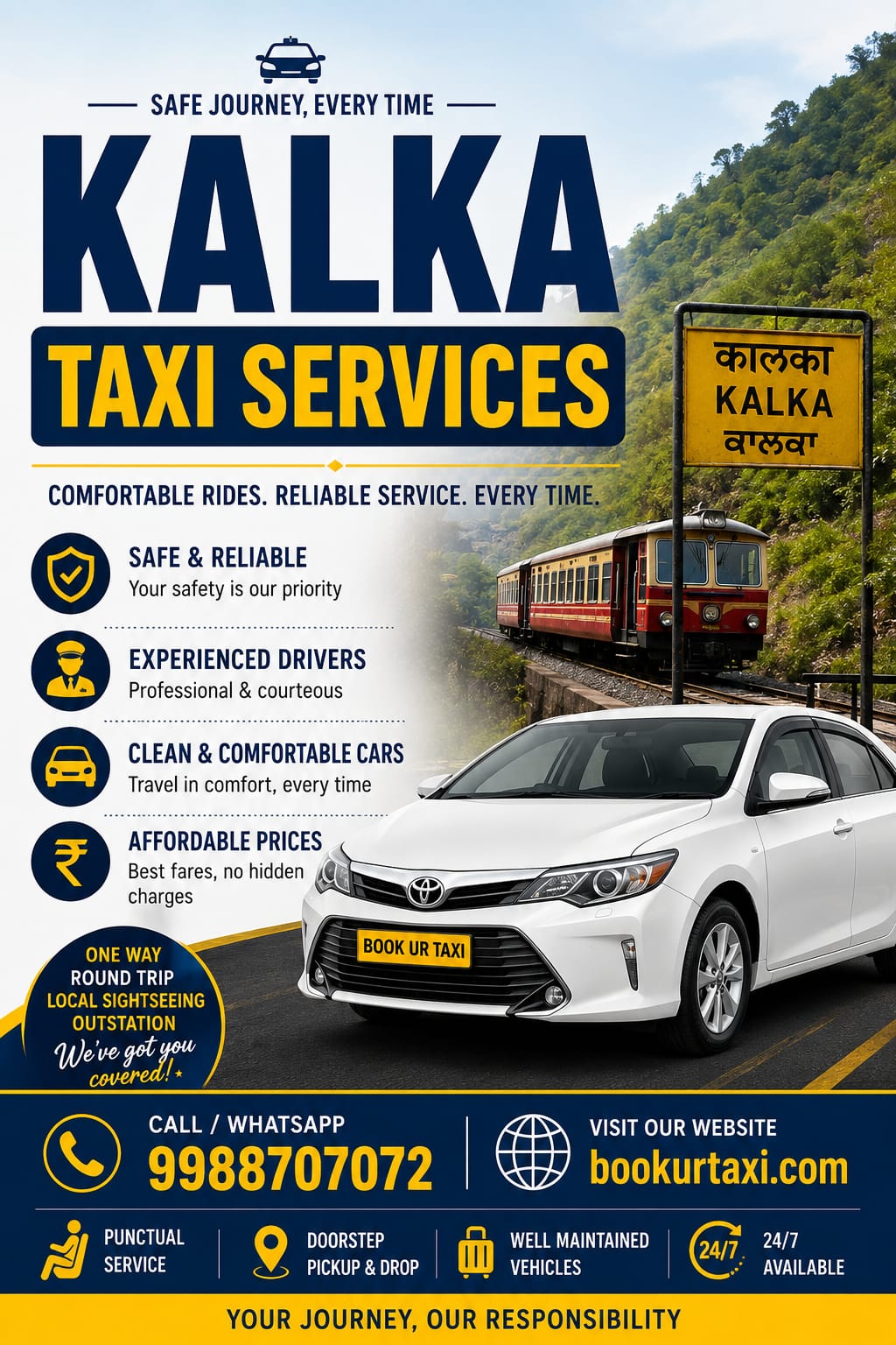 Kalka Taxi Service | Kalka Cab Service From ₹9/Km - BookUrTaxi