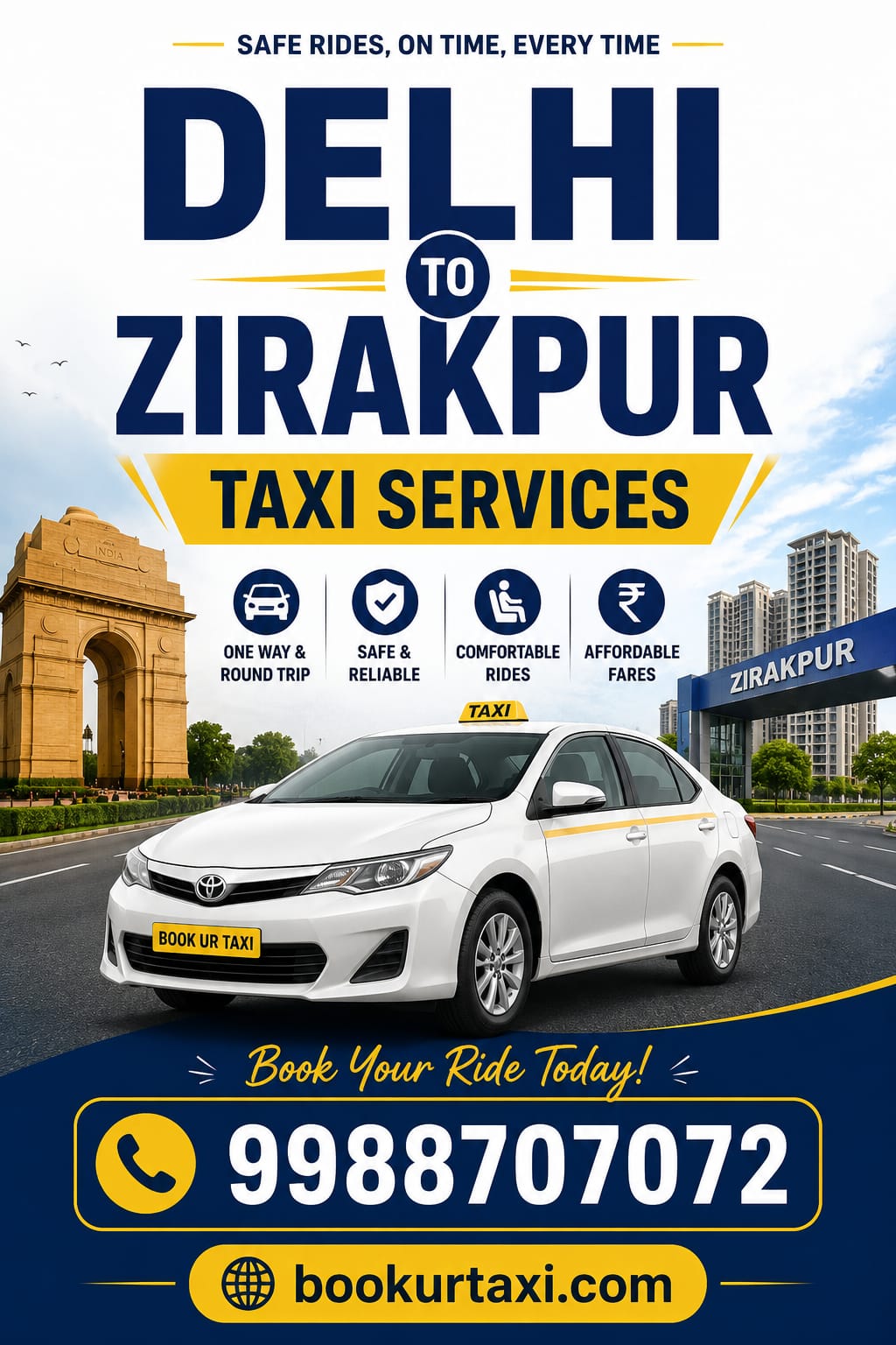 Delhi to Zirakpur Taxi | Booking Start ₹2180 - BookUrTaxi