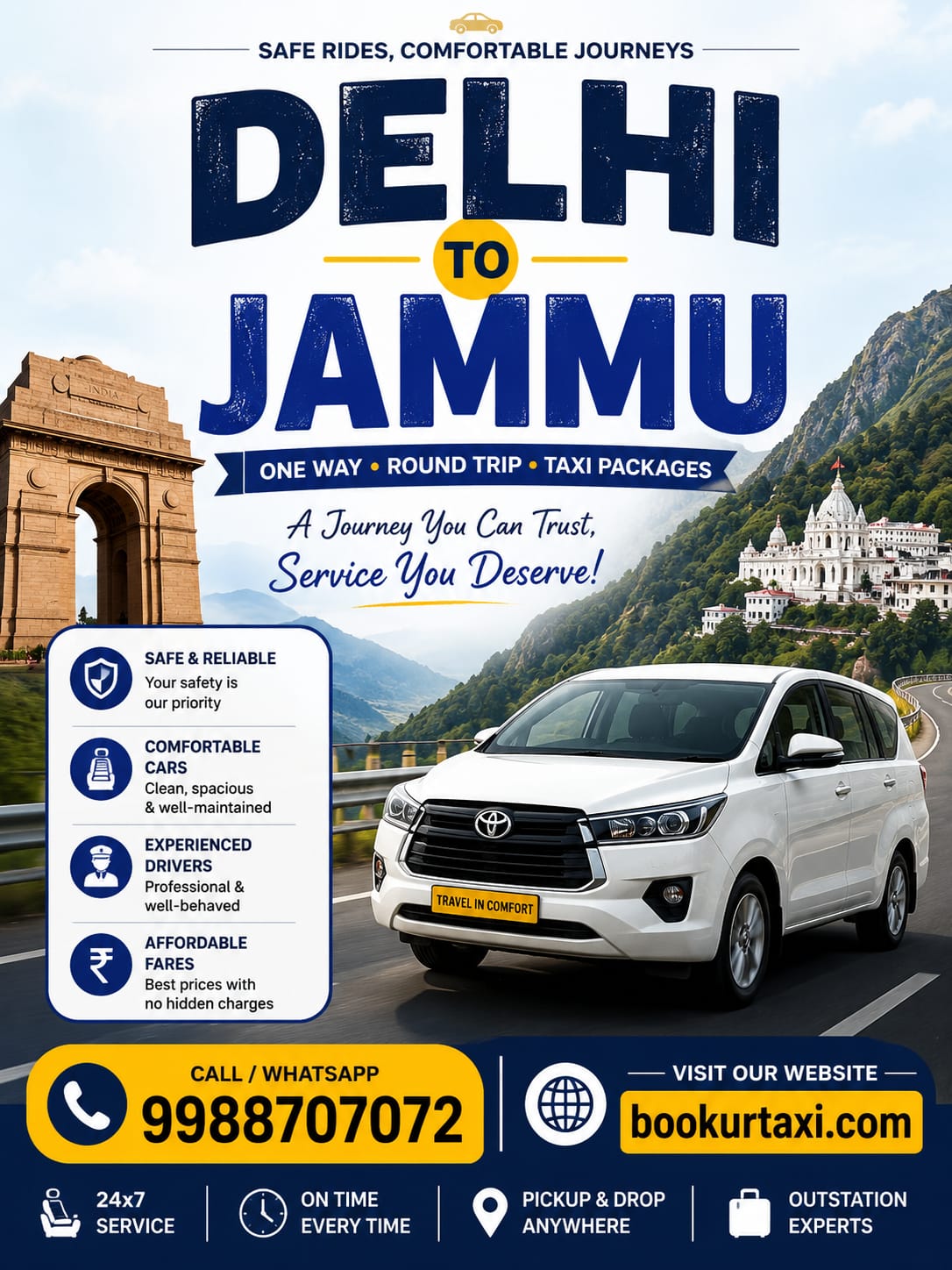 Delhi to Jammu Taxi | Booking Start ₹5555 - BookUrTaxi
