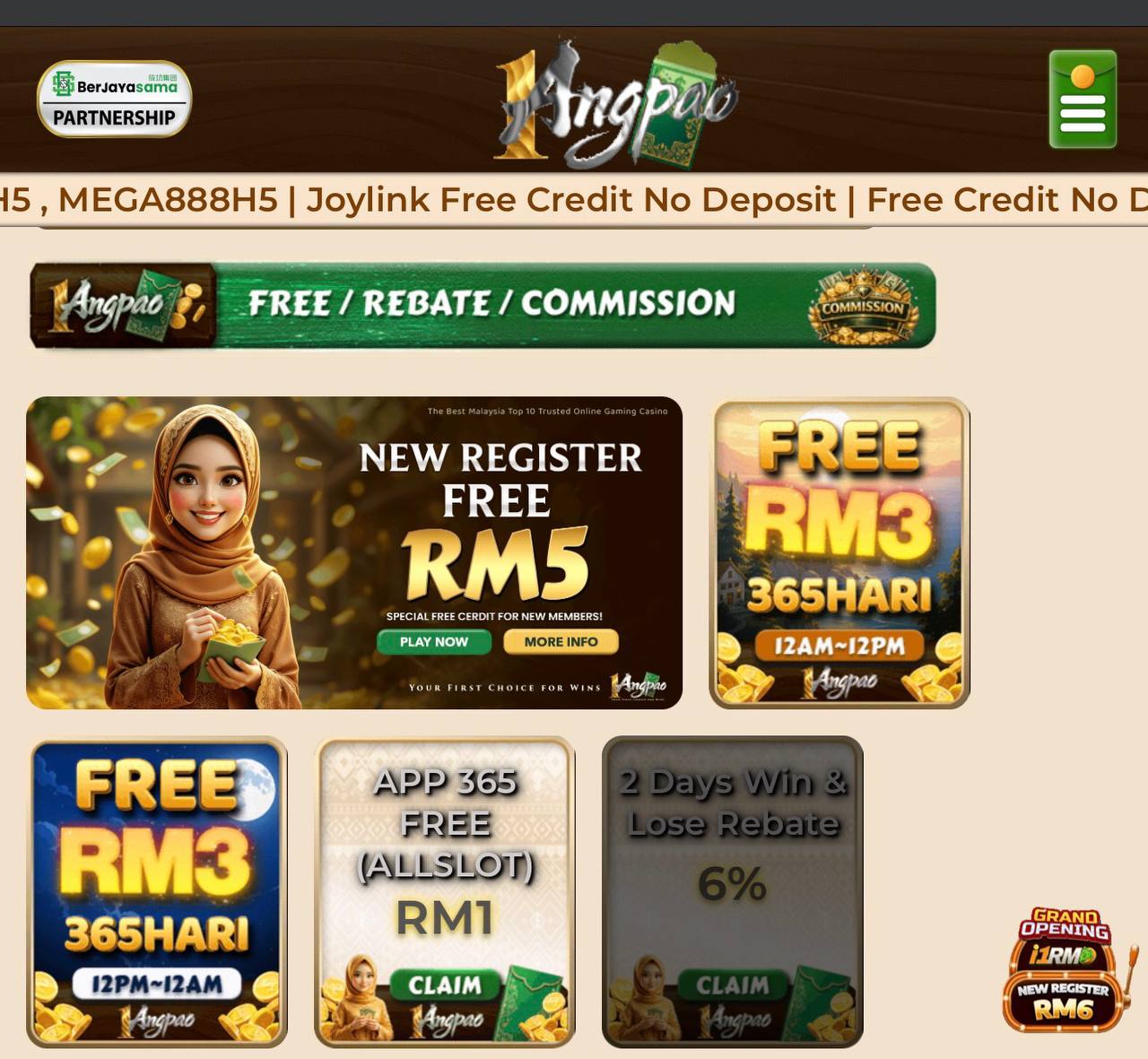 1ANGPAO 💵 Free Credit 365Hari RM1 All Slot💵New Register Free RM5 ALL SLOT💵Welcome Bonus 50%💵Telco Cuci Penuh
