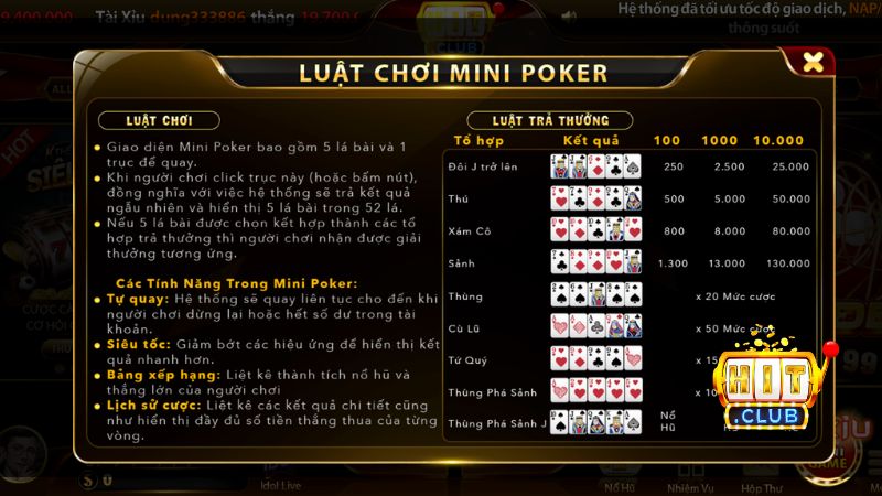 Mini Poker HITCLUB: Luật Chơi Và Kinh Nghiệm Săn Thưởng Hiệu Quả
