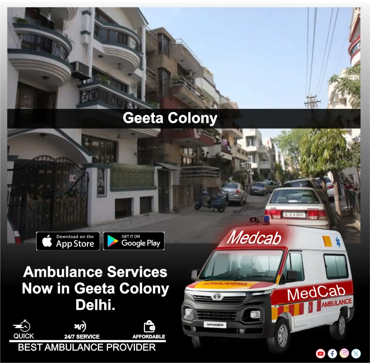 Fast Ambulance Service in Geeta Colony Delhi