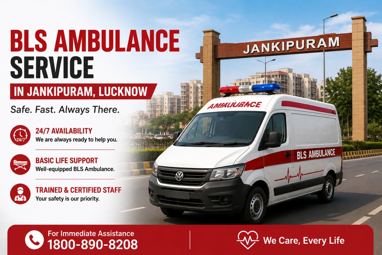  24/7 BLS Ambulance Service in Jankipuram, Lucknow