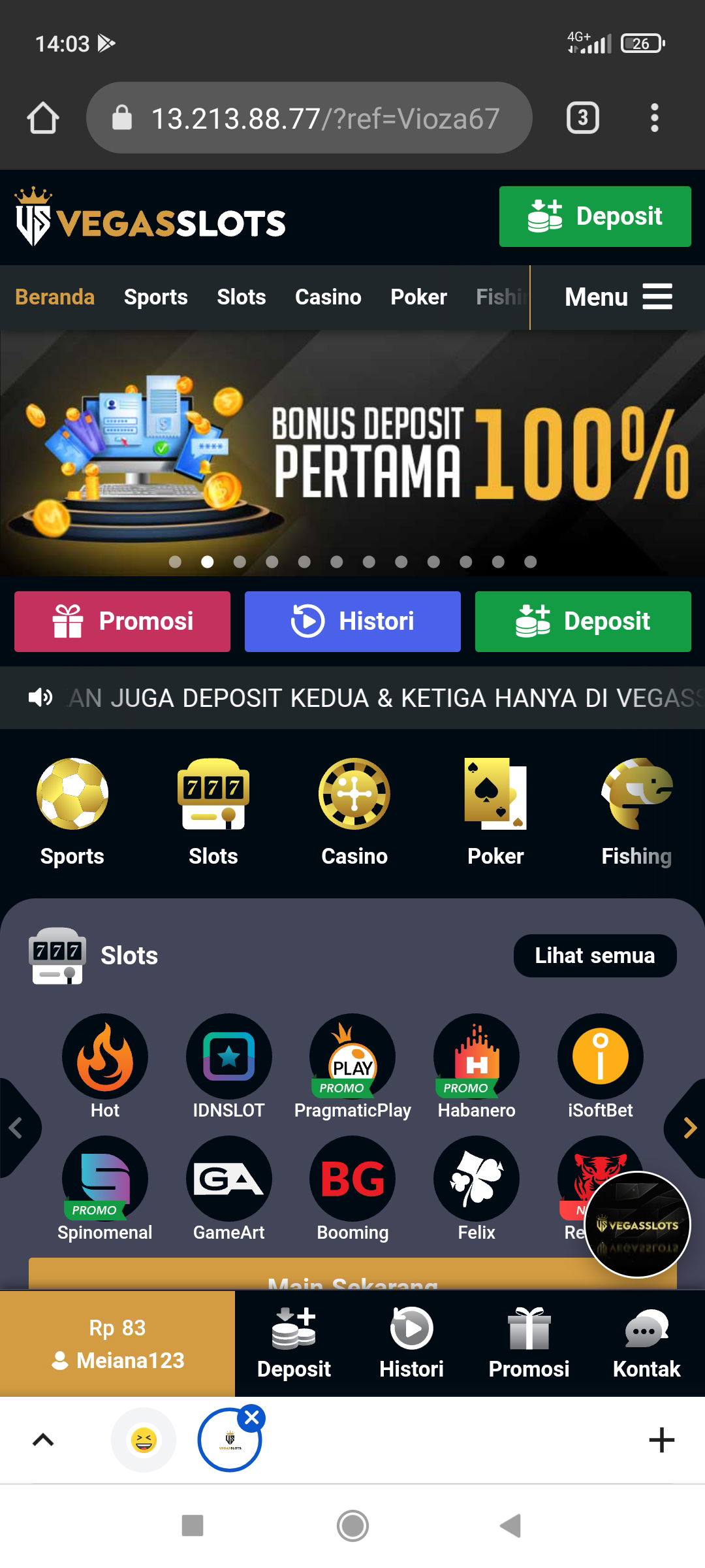 VEGASLOTS bonus 100% ( turnover 5x ) 