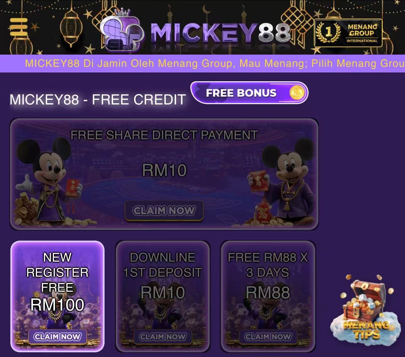 💯MICKEY88 FREE RM100