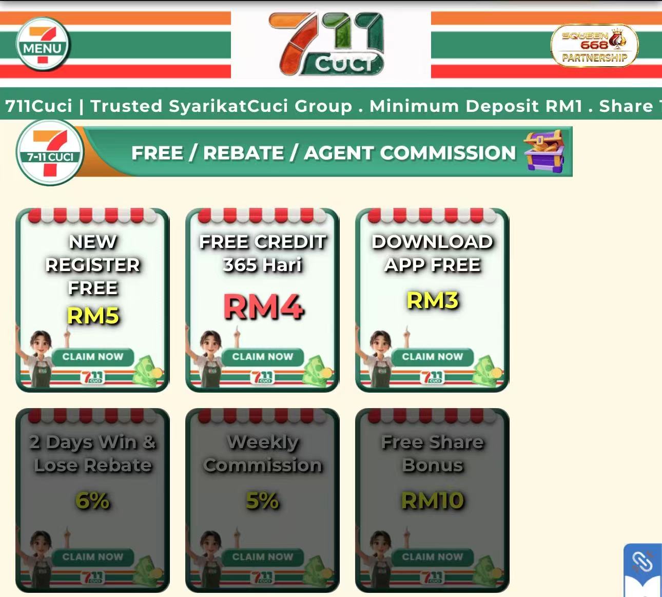 💯711CUCI FREE RM5 ALL SLOT