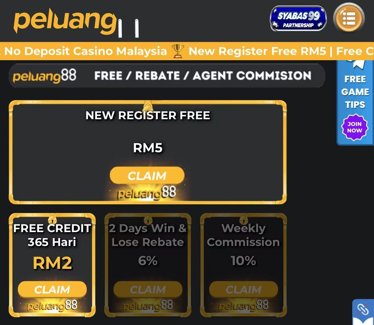 💯PELUANG88 FREE RM5 ALL SLOT