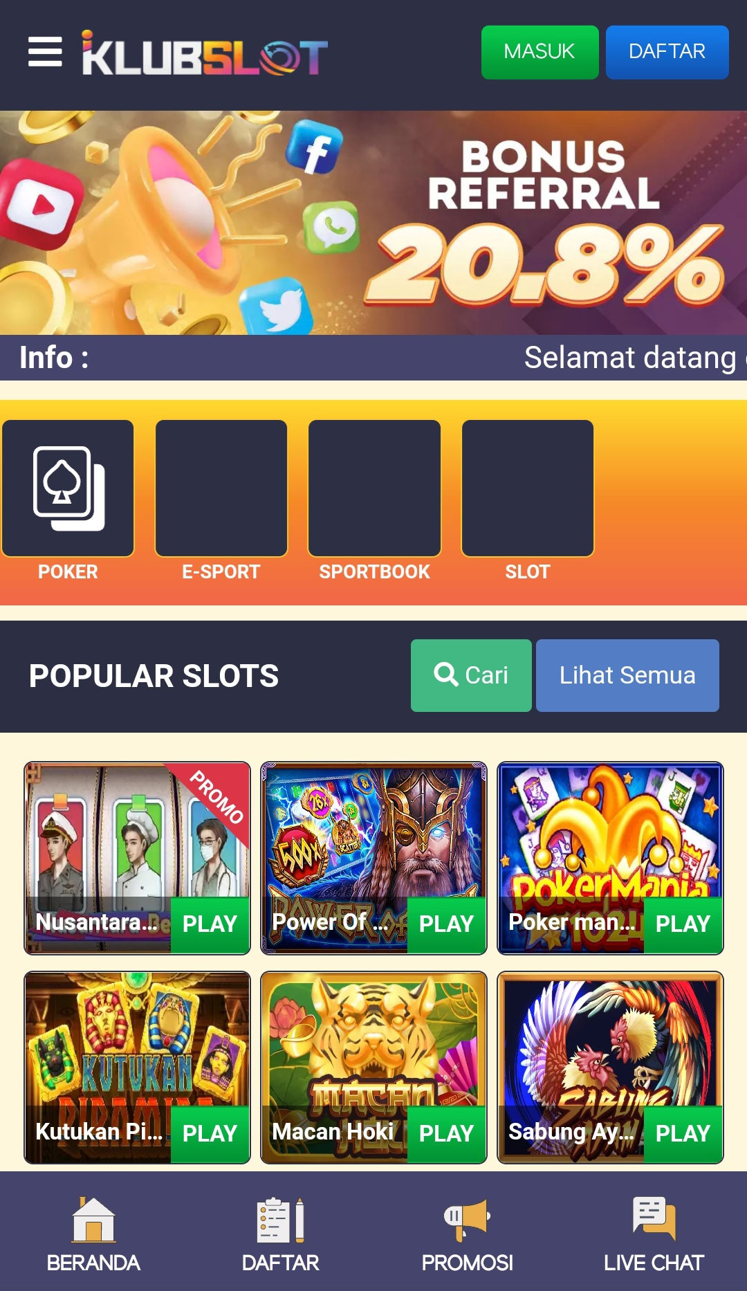KLUB SLOT Bonus 50% TO 6X