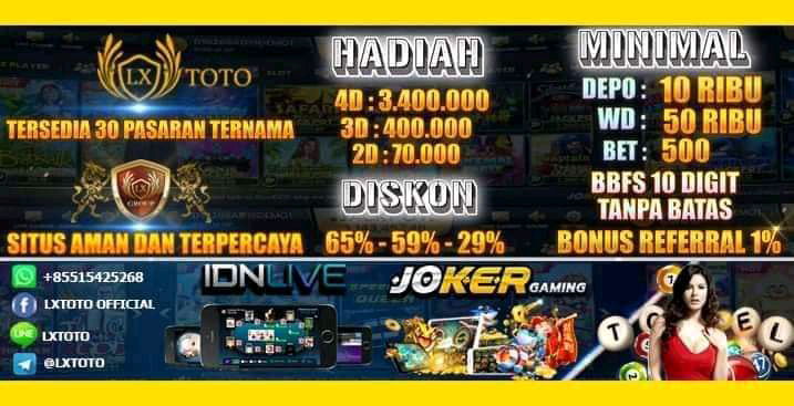 LXTOTO BONUS NEWMEMBER ( HADIAH DAN DISCON 4D: 3.450.000 65% / 3D : 405.000 58% / 2D : 70.000 29% ) 