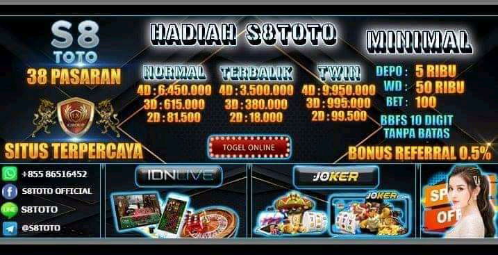 S8TOTO ( BANDAR TOGEL ONLINE 2D TERBALIK DI BAYAR + SPESIAL HADIAH TWIN )
