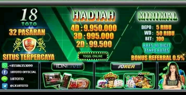 18TOTO  ( BO HADIAH TERBESAR 4D : 9.950.000 / 3D : 995.000 / 99.500 )