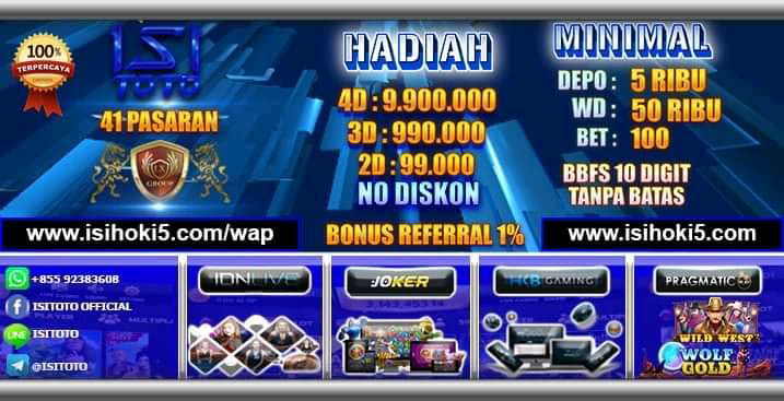 ISITOTO ( BANDAR TOGEL ONLINE HADIAH TERBESAR 4D : 9.900.000 / 3D : 990.000 / 2D : 99.000 )