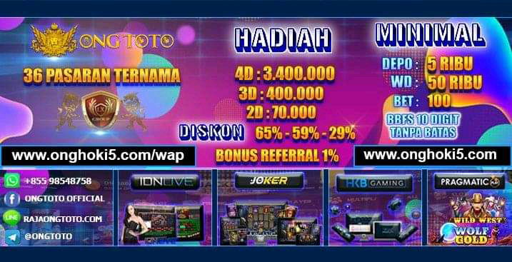 ONGTOTO ( HADIAH DAN DISCON 4D : 3.450.000 65% / 3D : 405.000 58% / 2D : 70.000 29% )