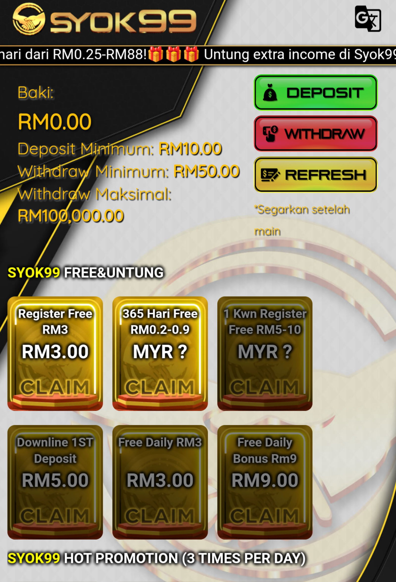  Syok99 |  register dapat free rm3 tanpa deposit