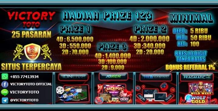 KLIK DAFTAR VICTORYTOTO NO DISKON HADIAH BERLAKU SAMPAI PRIZE 1.2.3 DI BAYAR SEMUA PASARAN  MINIMAL DEPOSIT 5.000 RIBU MINIMAL WITHDRAW 50.000 RIBU MINIMAL BETTING 100 PERAK