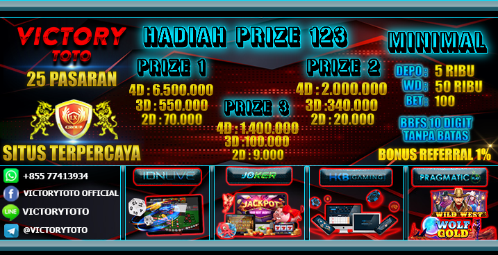 DAFTAR VICTORYTOTO | PRIZE 1,2,&3 BONUS NEW MEMBER 10%