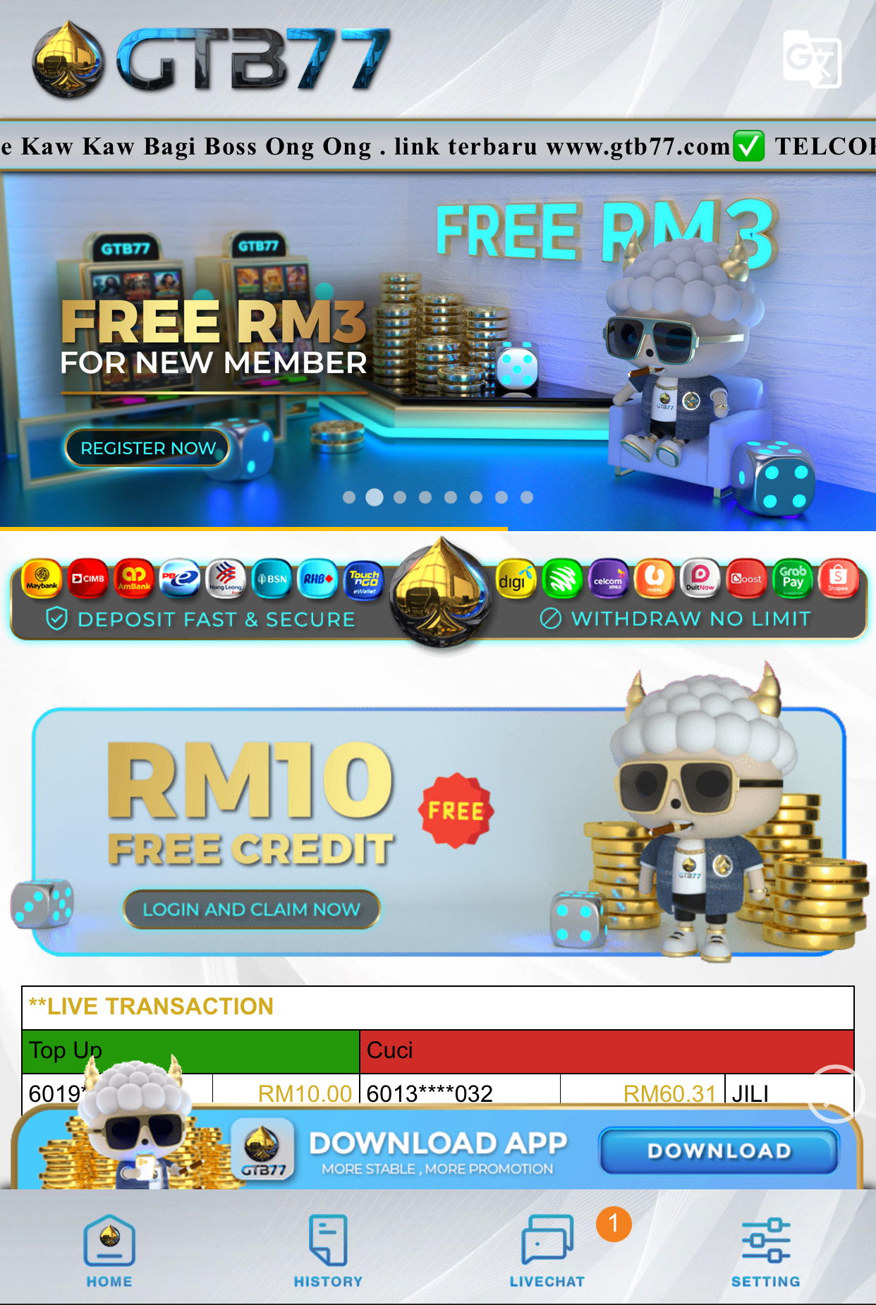 🔥HOT 2023🔥 GTB77 FREE RM3reg/shareRM7✅