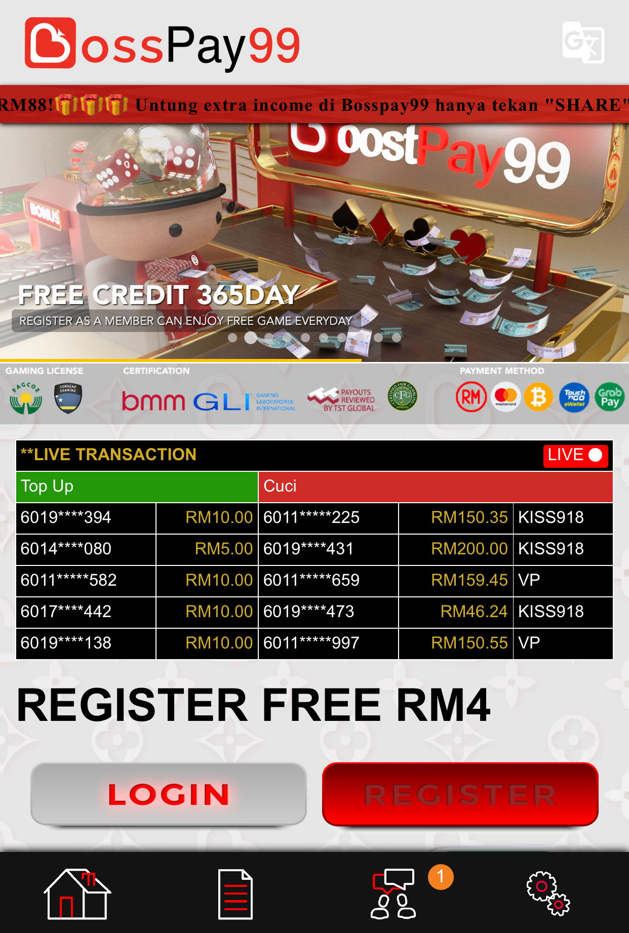 🔥HOT 2023🔥Bosspay99 FREE-RM30/10reg✅