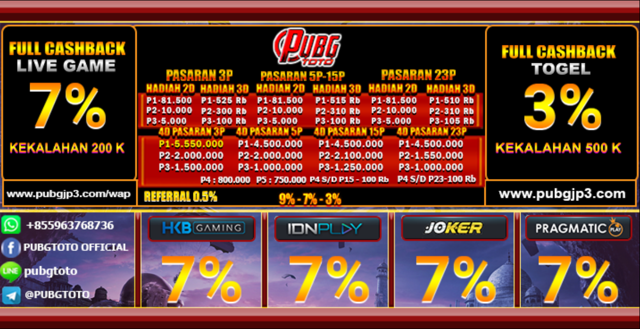 PUBGTOTO 📌 PRIZE 1-23 ( UNTUK 4D ) 📌 DISKON