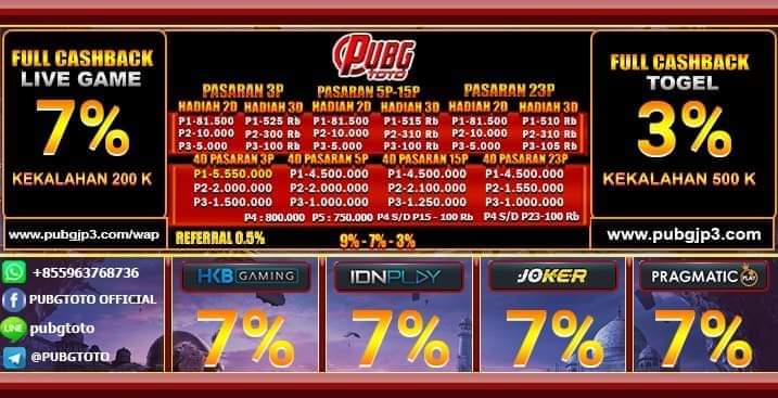 KLIK DISINI DAFTAR PUBGTOTO BERDISKON HADIAH PRIZE 1,2,3 DIBAYAR SEMUA PASARAN HINGGA BERLAKU PRIZE 5 DAN PRIZE 15 DAN PRIZE 23 DI BAYAR KHUSUS 4D