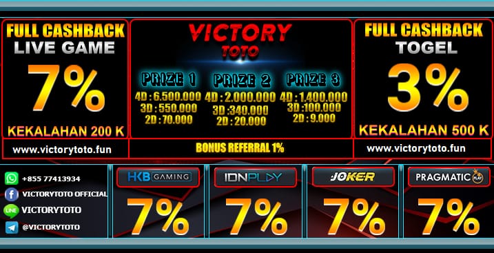 KLIK DAFTAR VICTORYTOTO NO DISKON HADIAH BERLAKU SAMPAI PRIZE 1.2.3 DI BAYAR SEMUA PASARAN  MINIMAL DEPOSIT 5.000 RIBU MINIMAL WITHDRAW 50.000 RIBU MINIMAL BETTING 100 PERAK